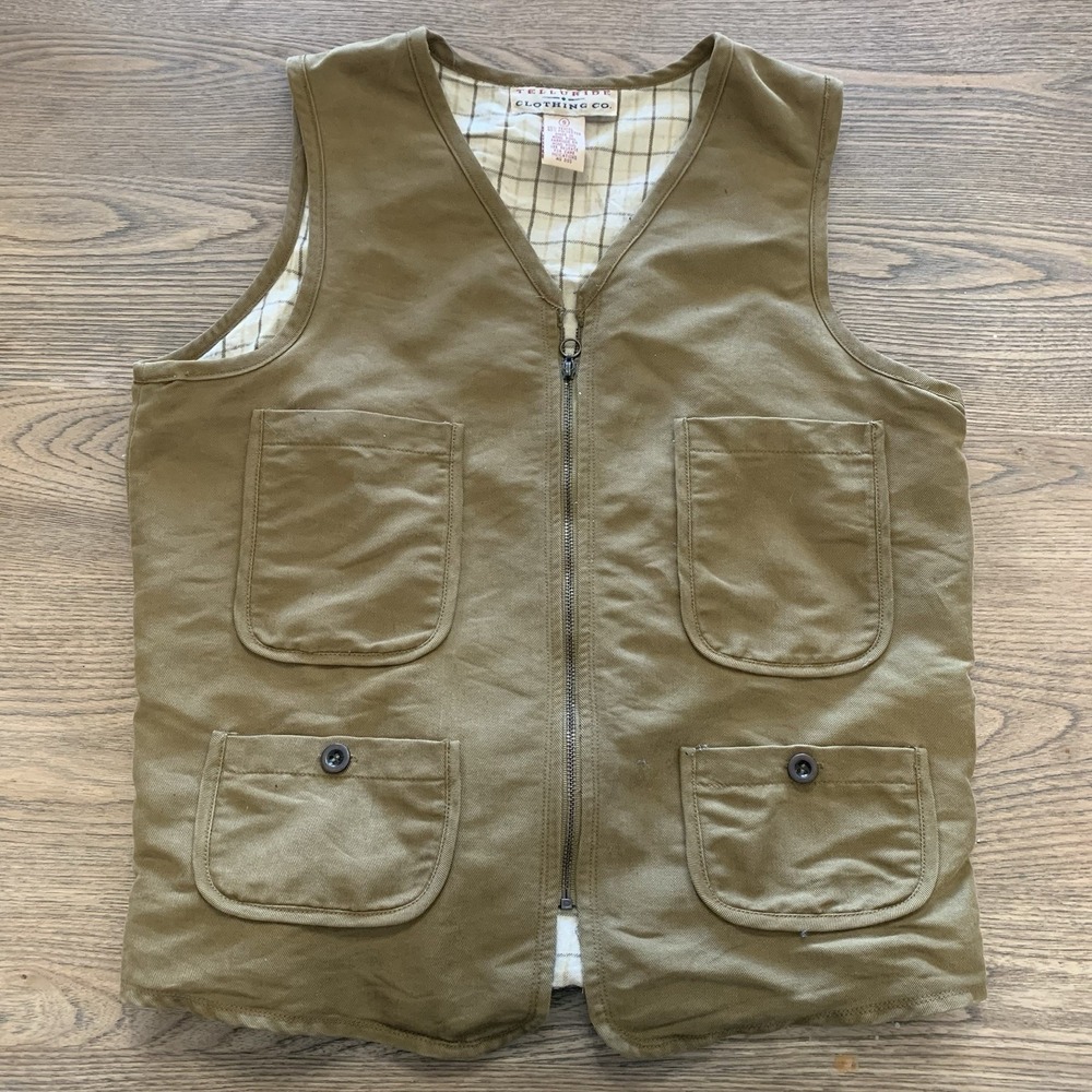 Vintage Telluride Clothing Co Womens Sz S Tan Plaid Lining Vest Full Zip Western